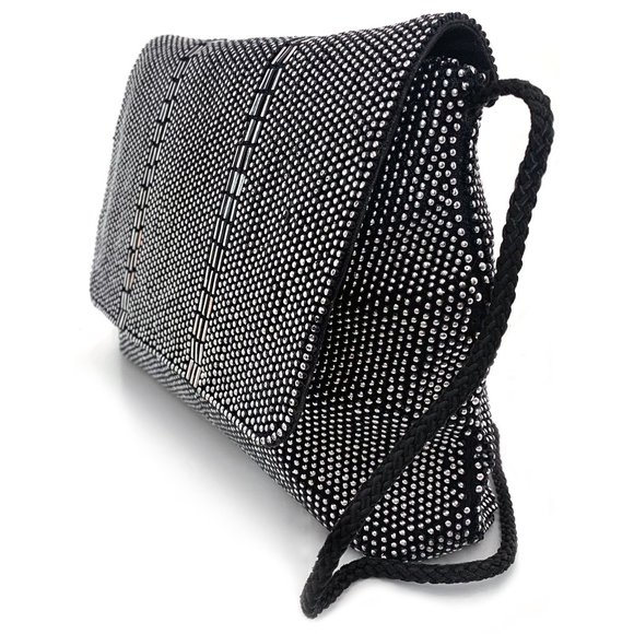 LA REGALE Women's Beaded Clutch Crossbody Handbag Purse in Black - Picture 4 of 10